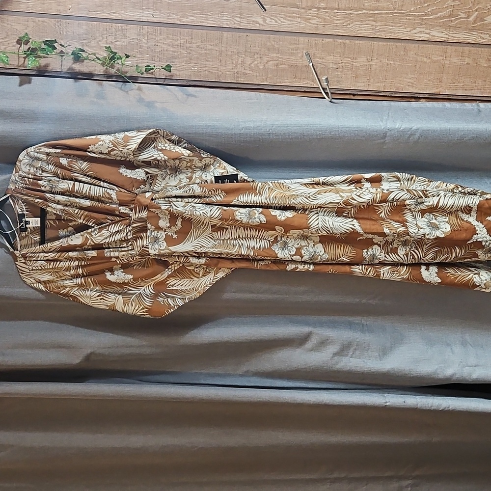 LULUS TAKE A HOLIDAY TAN TROPICAL PRINT MAXI DRESS SZE SMALL - Picture 4 of 8